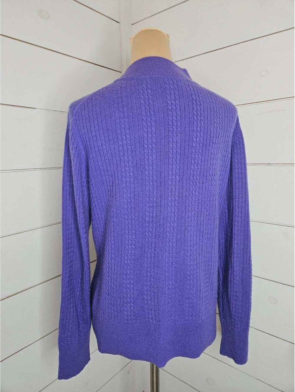 Investments large purple cable knit 100% cashmere mock neck sweater
